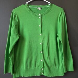 J Crew Womens M? Cardigan Sweater Green Crew Neck Button Front Long Sleeve Knit